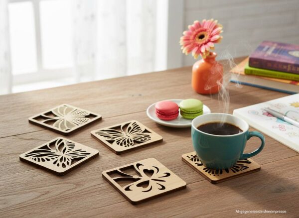Houten onderzetters met vlinders